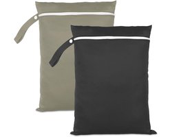 Waszak - Packing Cubes - Waszakjes Met Rits - Packing cubes met compressierits - Waszakje Lingerie - Waterdicht - Ideaal voor badkleding - strandlakens - babyproducten - Set van 2 wet bags - 40 x 30 cm (zwart en groen)