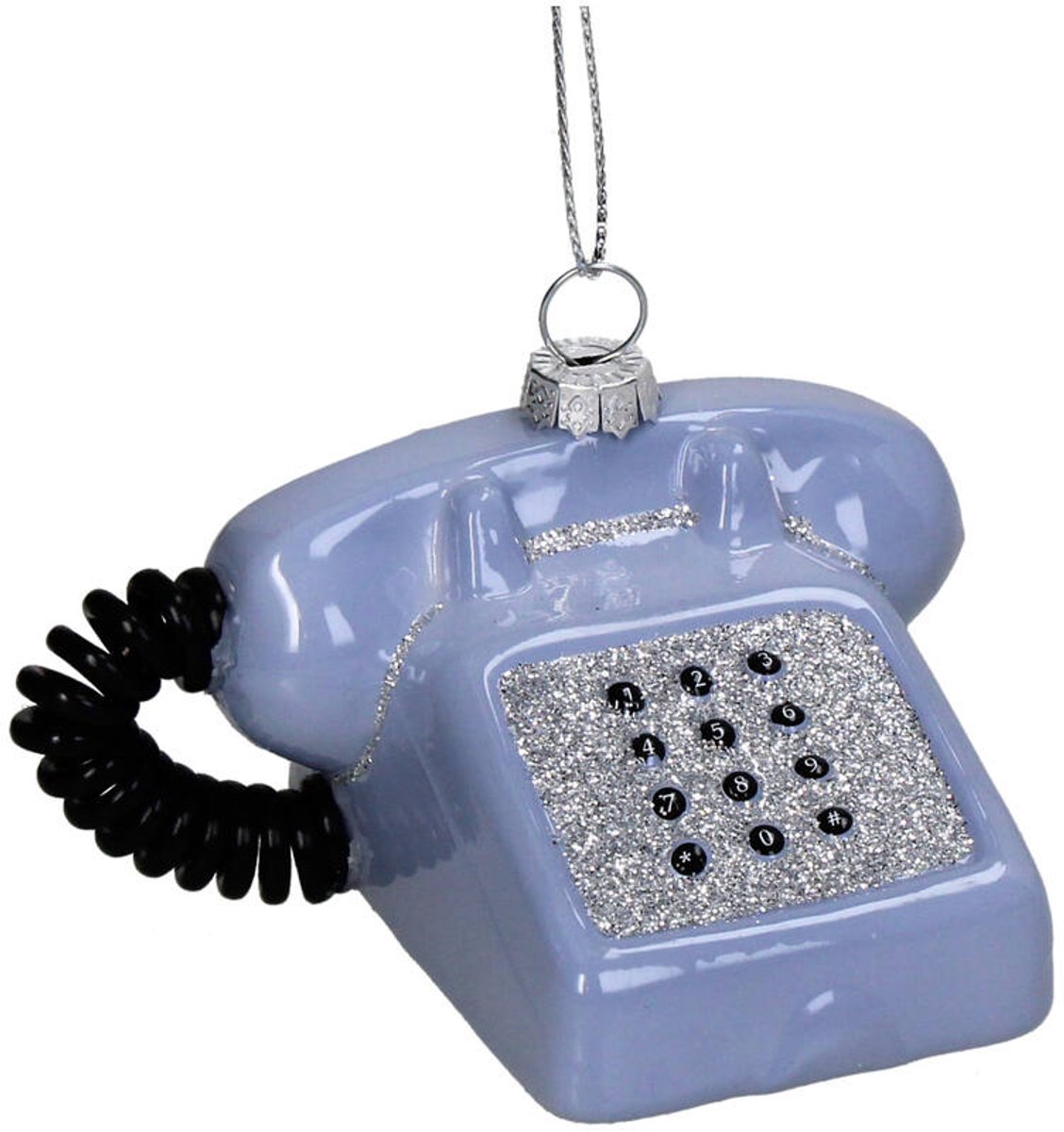 Retro telefoon kerstornament van 8.8 cm groot, in HD Collection Glazen Kerstcollectie.