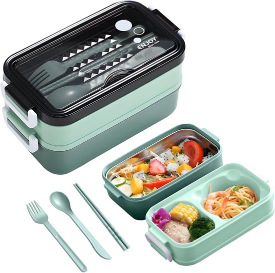 Boîte à lunch avec bol à soupe Vert - Bento Box - Boîte à lunch adultes - Boîtes repas - Boîte à lunch Enfants - Boîte à lunch avec compartiments - hermétique et étanche - Sans BPA