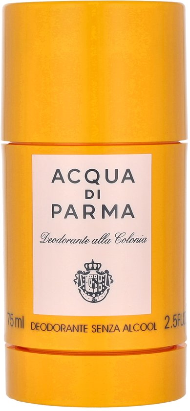 Oranje deostick van Acqua Di Parma met het label 'Deodorante alla Colonia'.