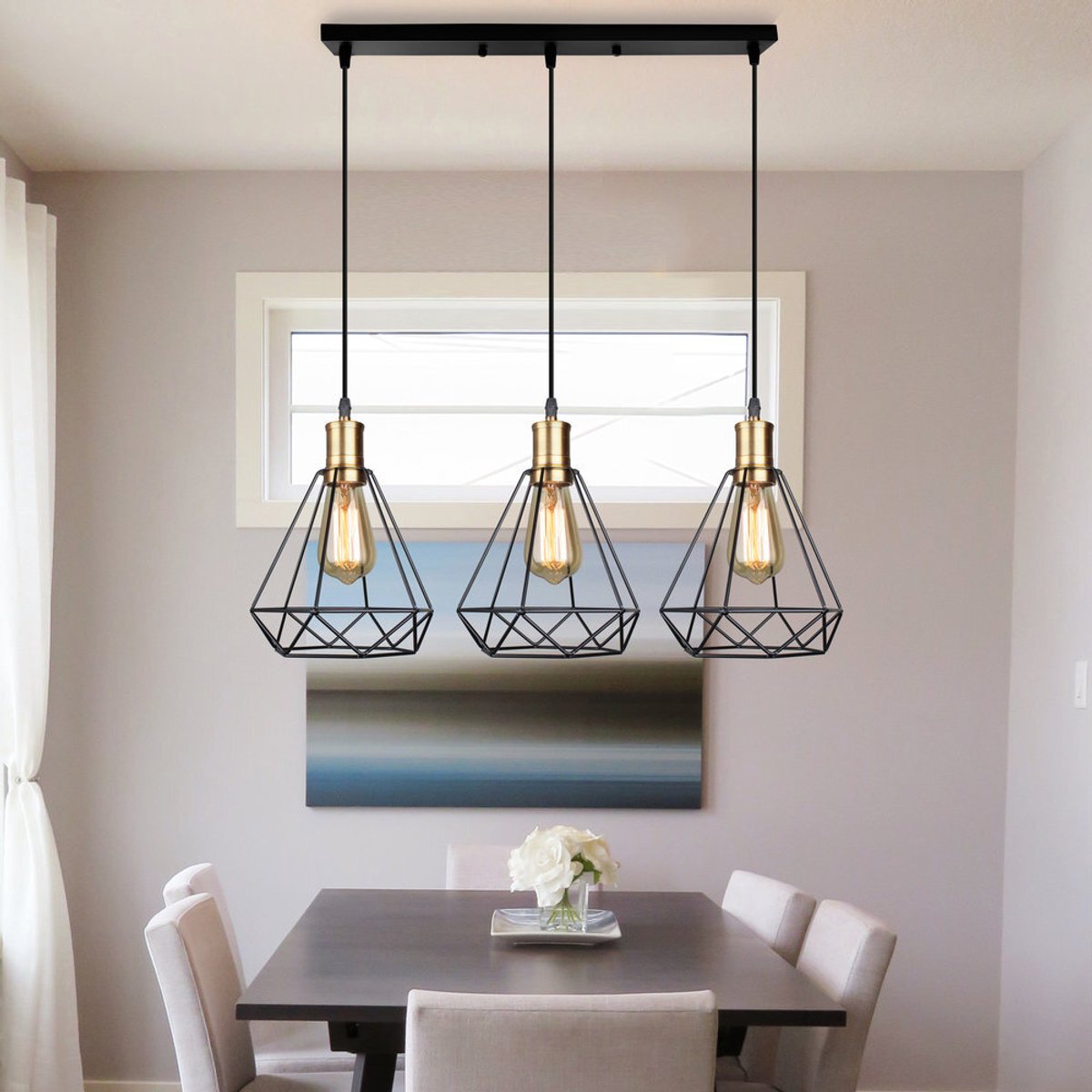 Kroonluchter Industriële Diamant 3 Hanglampen Vintage Plafondlamp voor Slaapkamer Woonkame