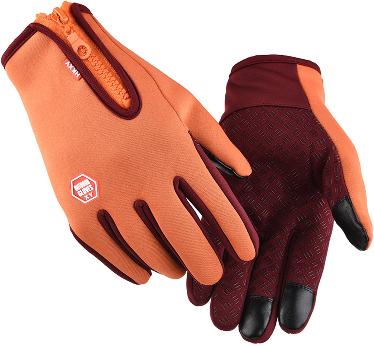 Qelus Touchscreen Handschoenen Winter - Waterdicht en Winddicht met Regelbare Rits- Ski en Snowboarden - Thermische Winterhandschoenen Voor Heren en Dames - Oranje - Maat L