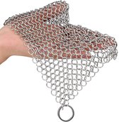 Schuurspons voor gietijzeren pan, bbq of pizzaoven - duurzaam alternatief voor schuursponsjes en barbecue borstel - chainmail scrubber / malienkolder staalspons