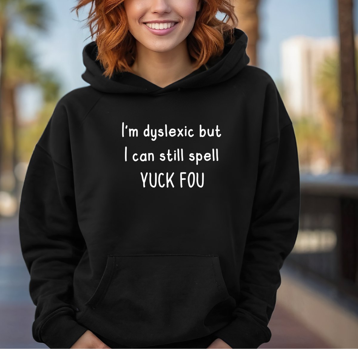 Dames hoodie: Dyslexie- Zwart maat XL- Dyslexic hoodie.