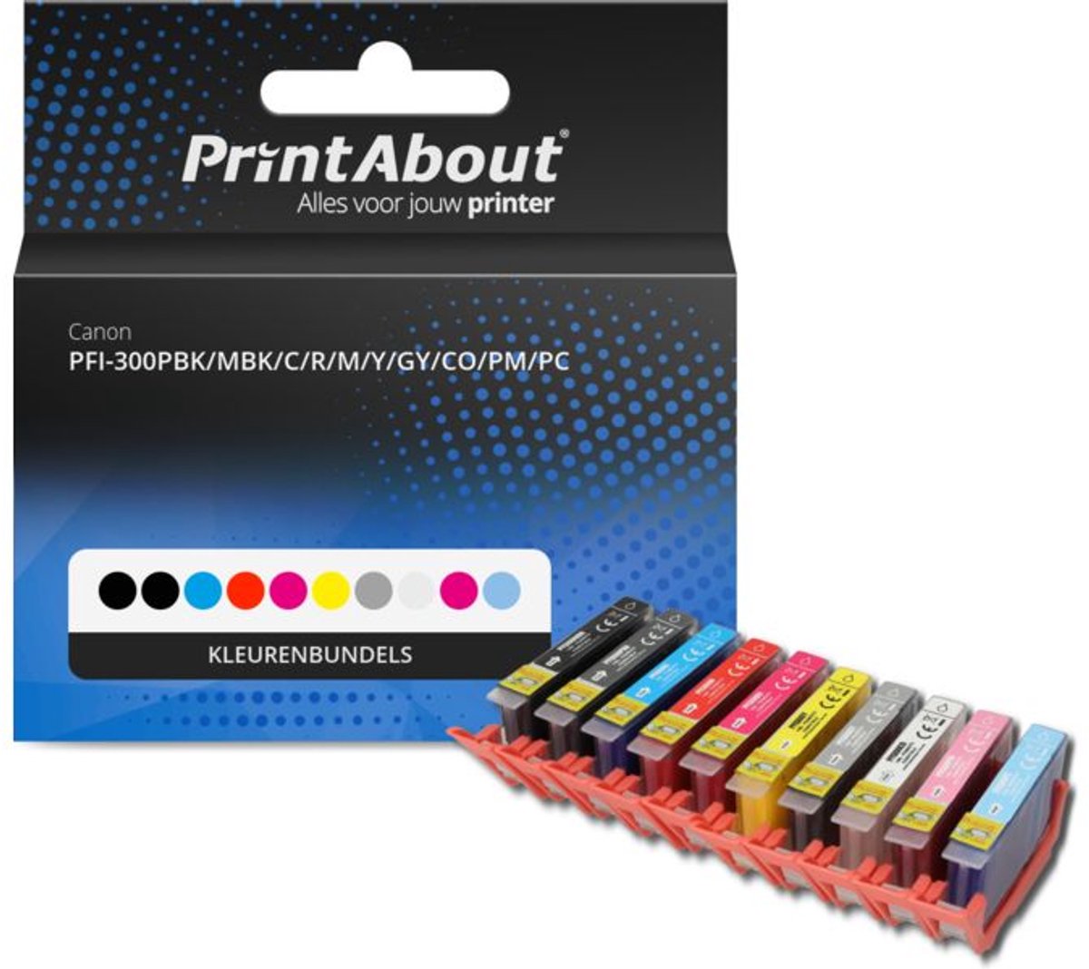 PrintAbout huismerk Inktcartridge PFI-300PBK/MBK/C/R/M/Y/GY/CO/PM/PC Kleurenbundels Multipack geschikt voor Canon