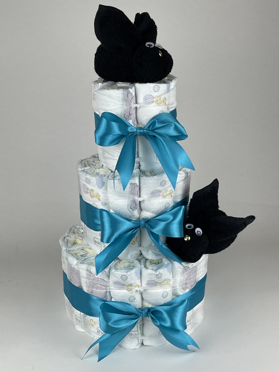 Chouette-Chouette | Luiertaart Neutraal | Kraamcadeau | Geboorte Jongen Meisje | Babyshower | Konijnen Zwart - Petrol