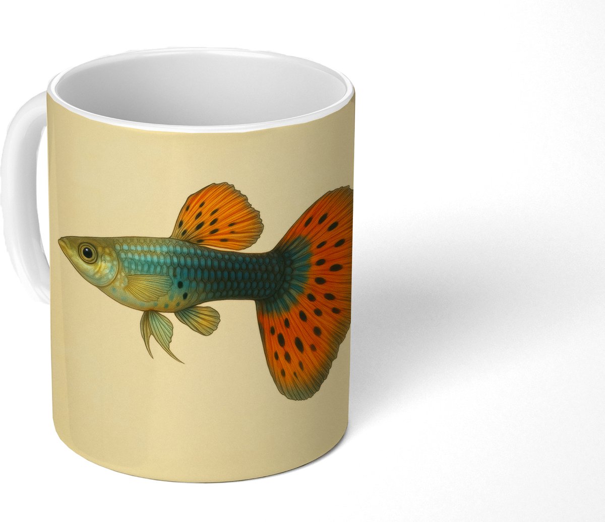 Mok - Koffiemok - Vis - illustratie - Stippen - Oranje - Mokken - 350 ML - Beker - Koffiemokken - Theemok