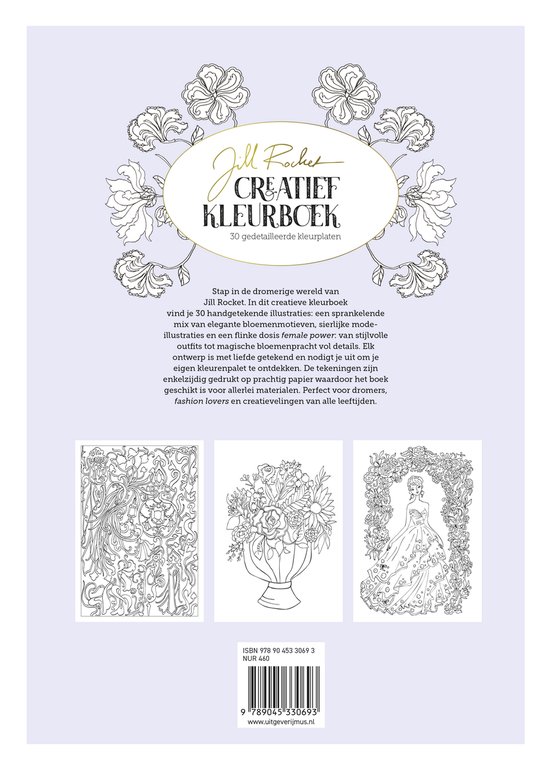 Cover van Jill Rocket Creatief Kleurboek met 30 gedetailleerde kleurplaten. Gedrukt op zwaar papier.