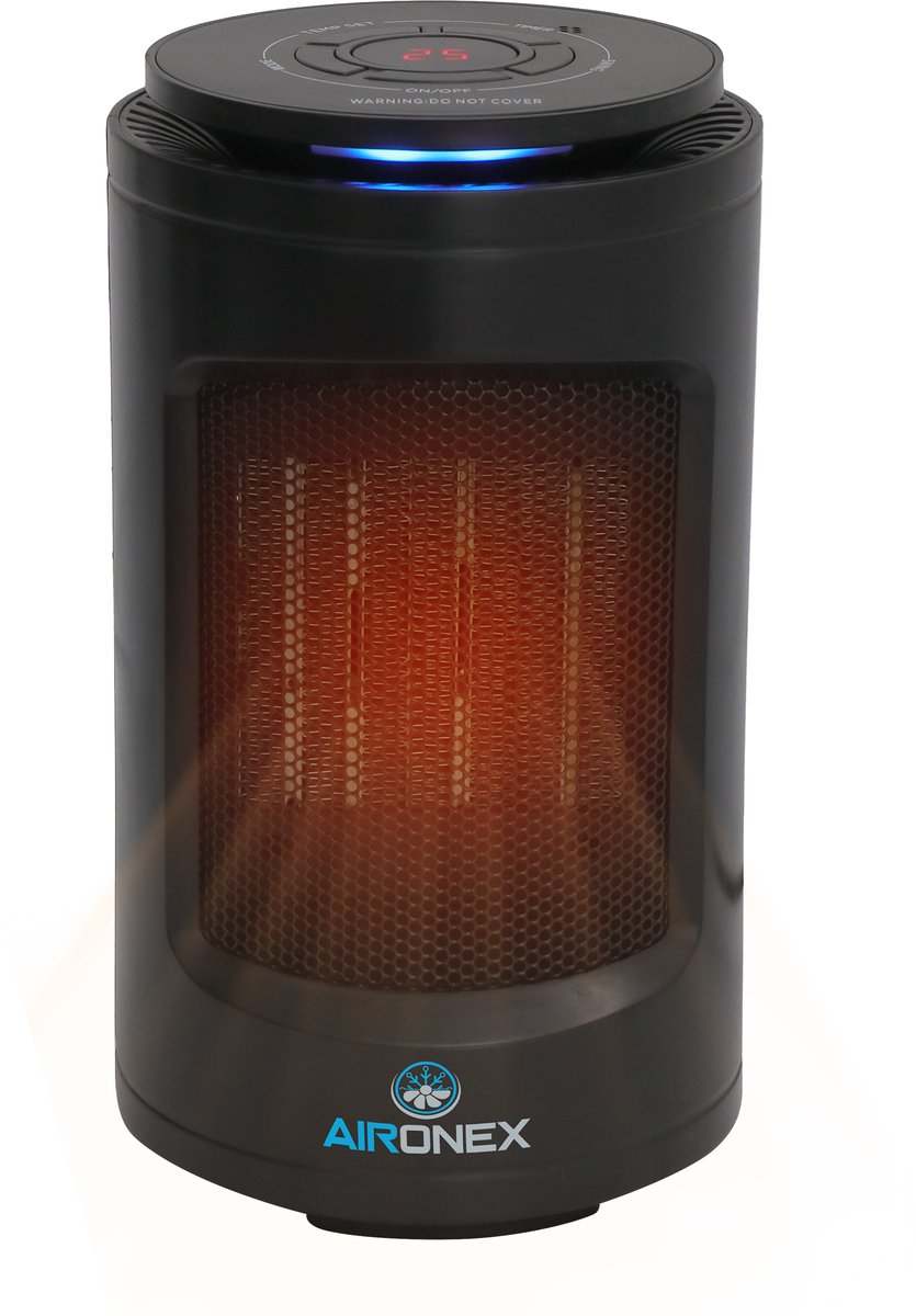 Keramische Elektrische Kachel van Aironex - Zwarte Kachelventilator - Kachel Electrisch 1000 Watt - Verwarming Elektrisch - Heater - Ventilatorkachel