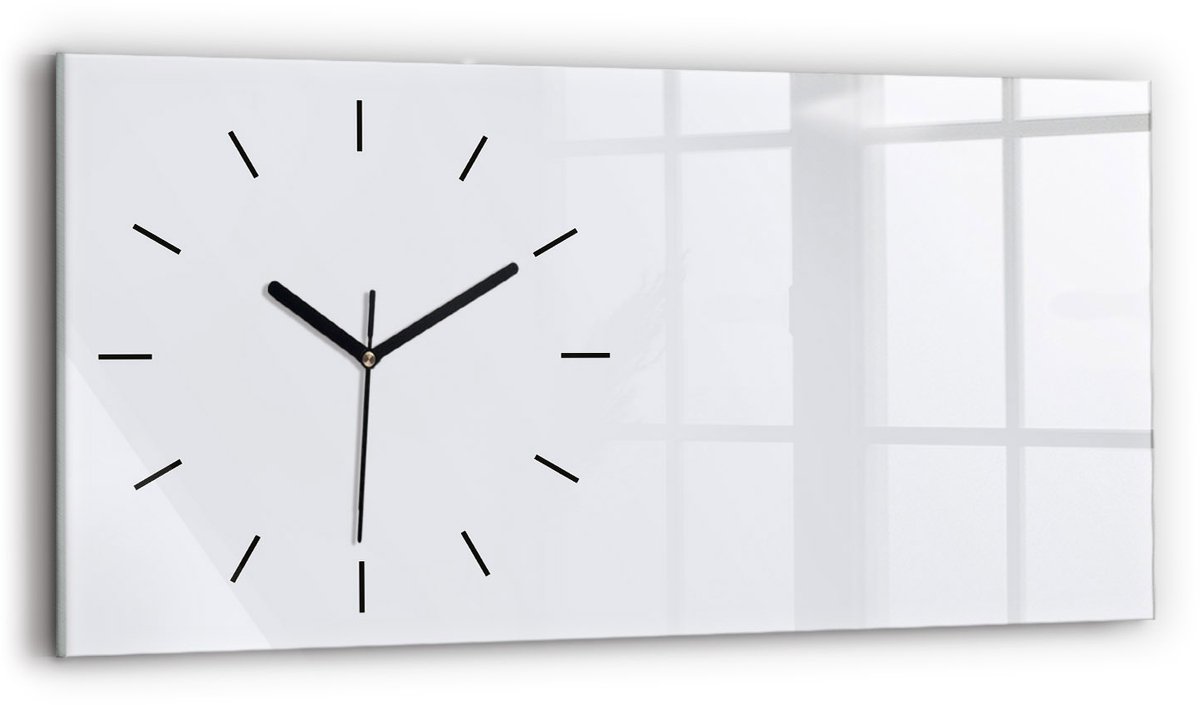 Wallfluent Wandklok - Wit Rechthoekige Glas Klok - 60 cm x 30 cm - Wit Wandklok - Zwarte Handen - Wandklok Zonder Cijfers - Kinder Wandklok Glas - Rechthoekige Glazen Wandklok - Scandinavisch Wandklok - Glazen Klok Rechthoekige