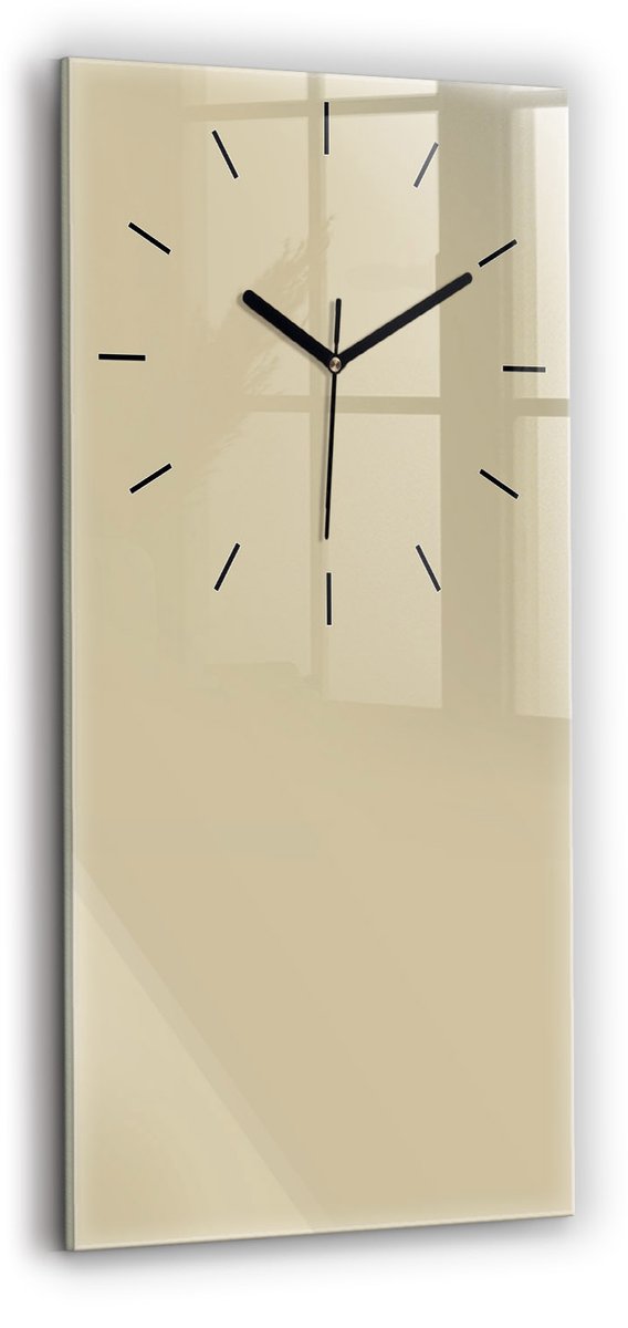 Wallfluent Wandklok - Beige Rechthoekige Glazen Wandklok - 30 cm x 60 cm - Beige Wandklok - Zwarte Handen - Wandklok Zonder Cijfers - Wandklok voor in de Keuken - Glazen Klok Rechthoekige - Minimalistisch Wandklok - Rechthoekige Glas Klok