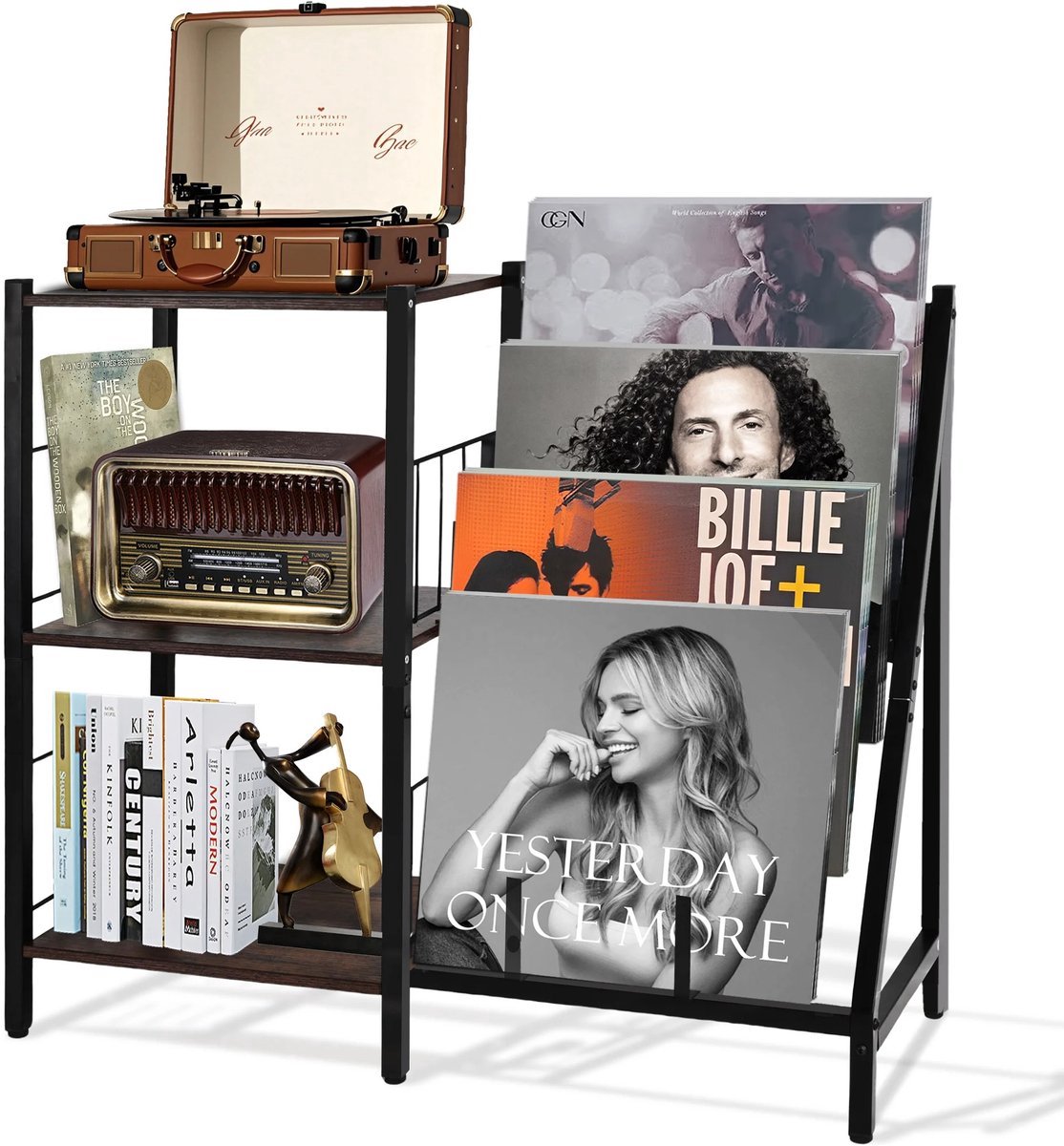 Fubzz Platenkast - Platenspeler Meubel - Kast Vinyl - lp Kast - Voor 50 Vinylplaten - Eenvoudige Montage - 60 x 30 x 75 cm