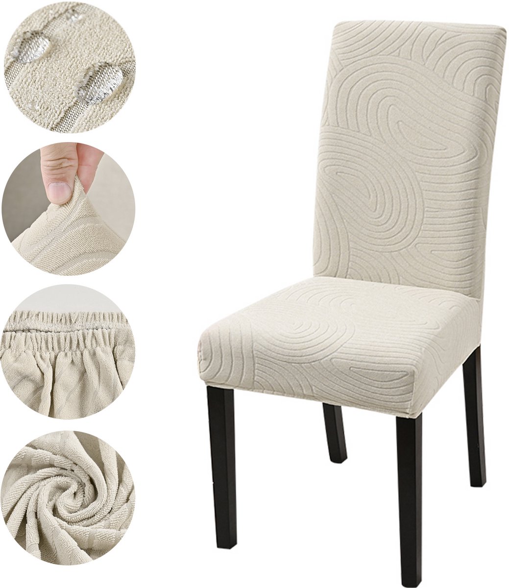 Qelus Waterdicht Jacquard Stoelhoes 1 stuk - Geometrisch Design - Universeel - Stoelhoezen Stretch voor eetkamerstoelen - Beige