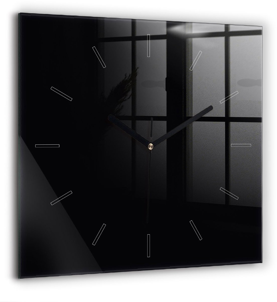 Wallfluent Wandklok - Zwart Vierkante Glazen Wandklok - 60 cm x 60 cm - Zwart Wandklok - Zwarte Handen - Wandklok Zonder Cijfers - Stille Wandklok Slaapkamer - Vierkante Glas Klok - Scandinavisch Wandklok - Vierkante Glazen Klok