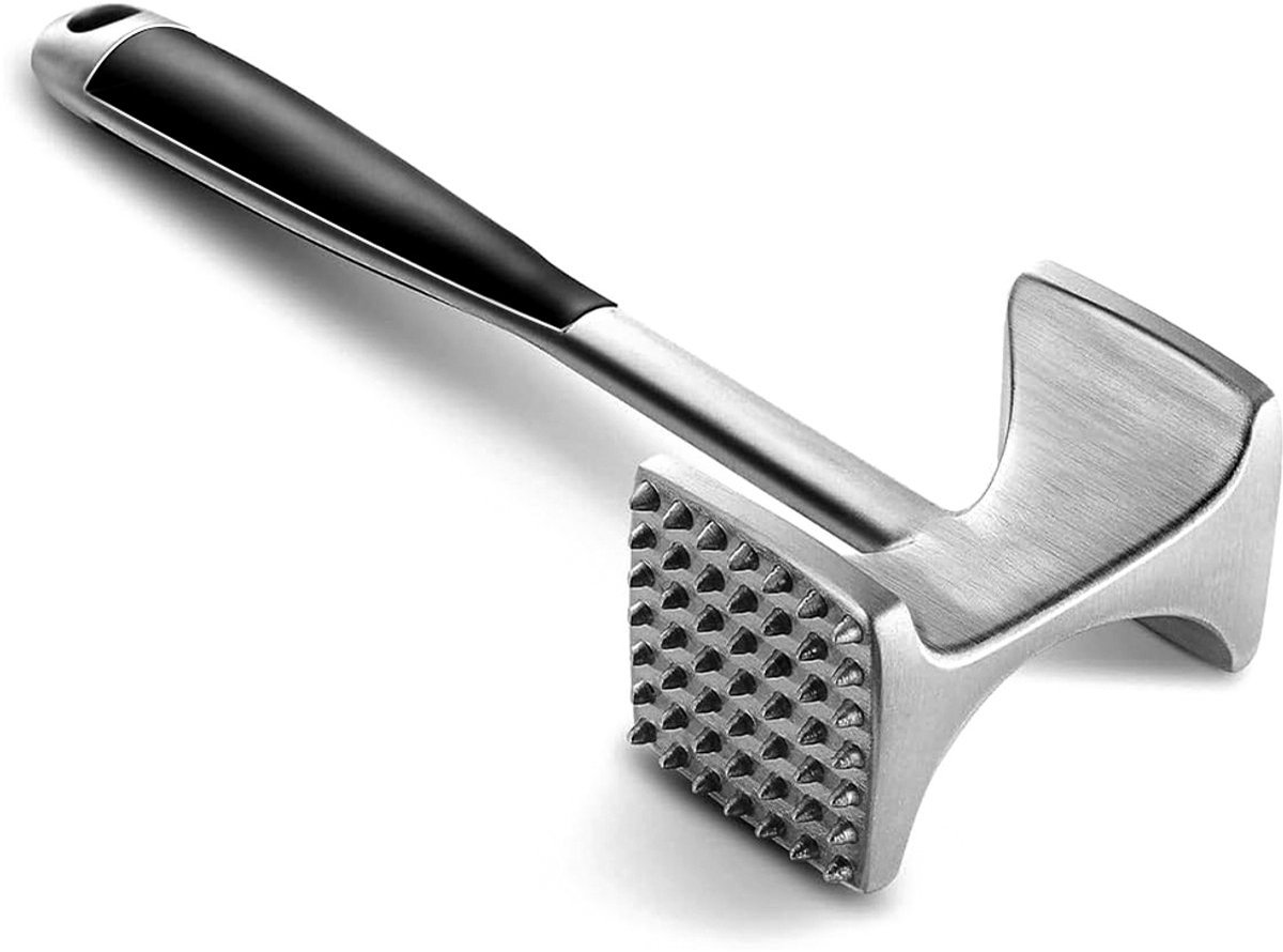 TTLUOKER®Vleeshamer aluminium - Vleesklopper - Vleesvermalser - Vleespletter - BBQ Accessoire- Hamer voor Vlees - Zilver & Zwart