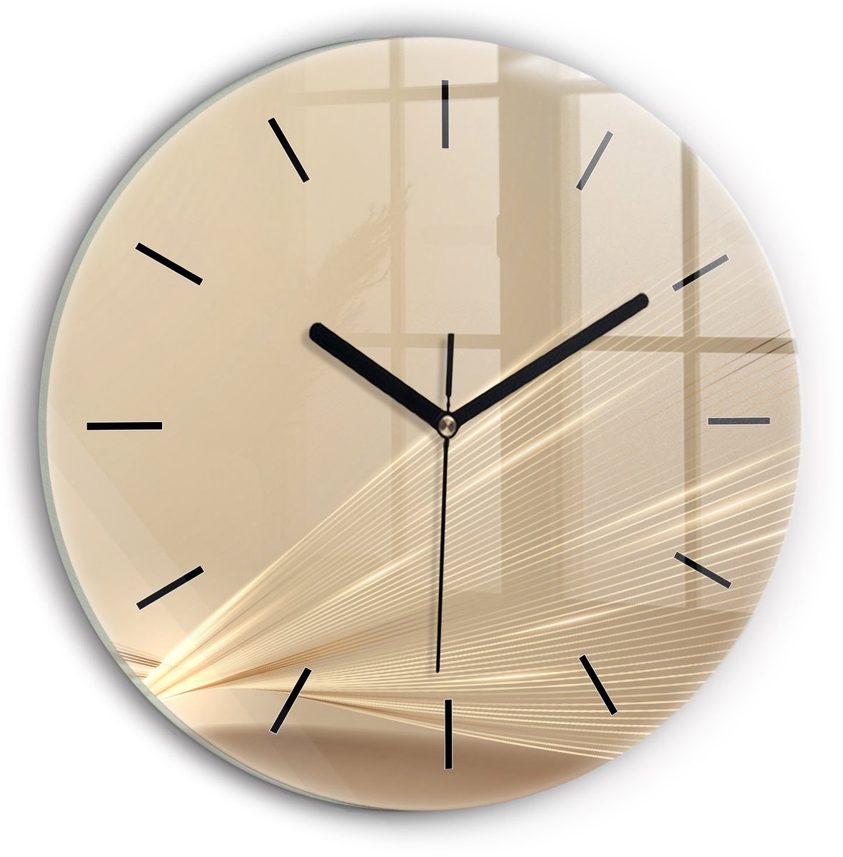 Wallfluent Wandklok - Abstract licht Stijlvolle Klok - 30 cm x 30 cm - Gouden Wandklok - Zwarte Handen - Wandklok Zonder Cijfers - Wandklok voor in de Keuken - Ronde Glazen Wandklok - Scandinavisch Wandklok - Klok met Print