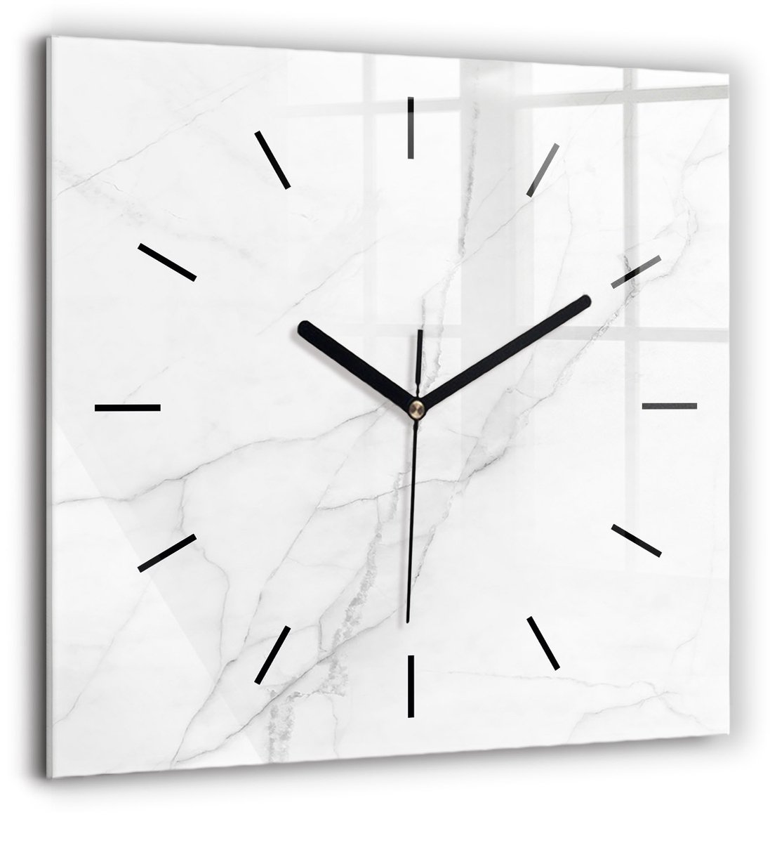 Wallfluent Wandklok - Decoratief marmer Decoratieve Wandklok - 60 cm x 60 cm - Wit Wandklok - Zwarte Handen - Wandklok Zonder Cijfers - Stille Wandklok Slaapkamer - Vierkante Glazen Klok - Industrieel Wandklok - Stijlvolle Klok