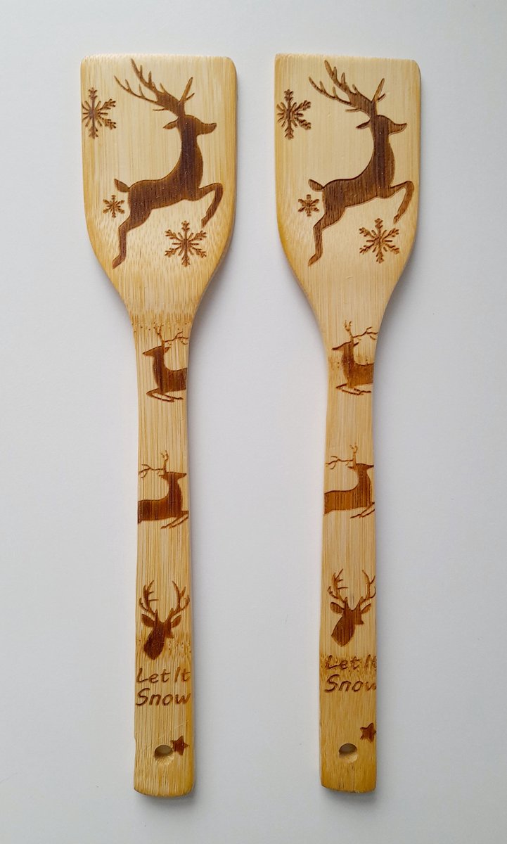 Houten spatel - 2 stuks - Kerst - rendier - hert - hout