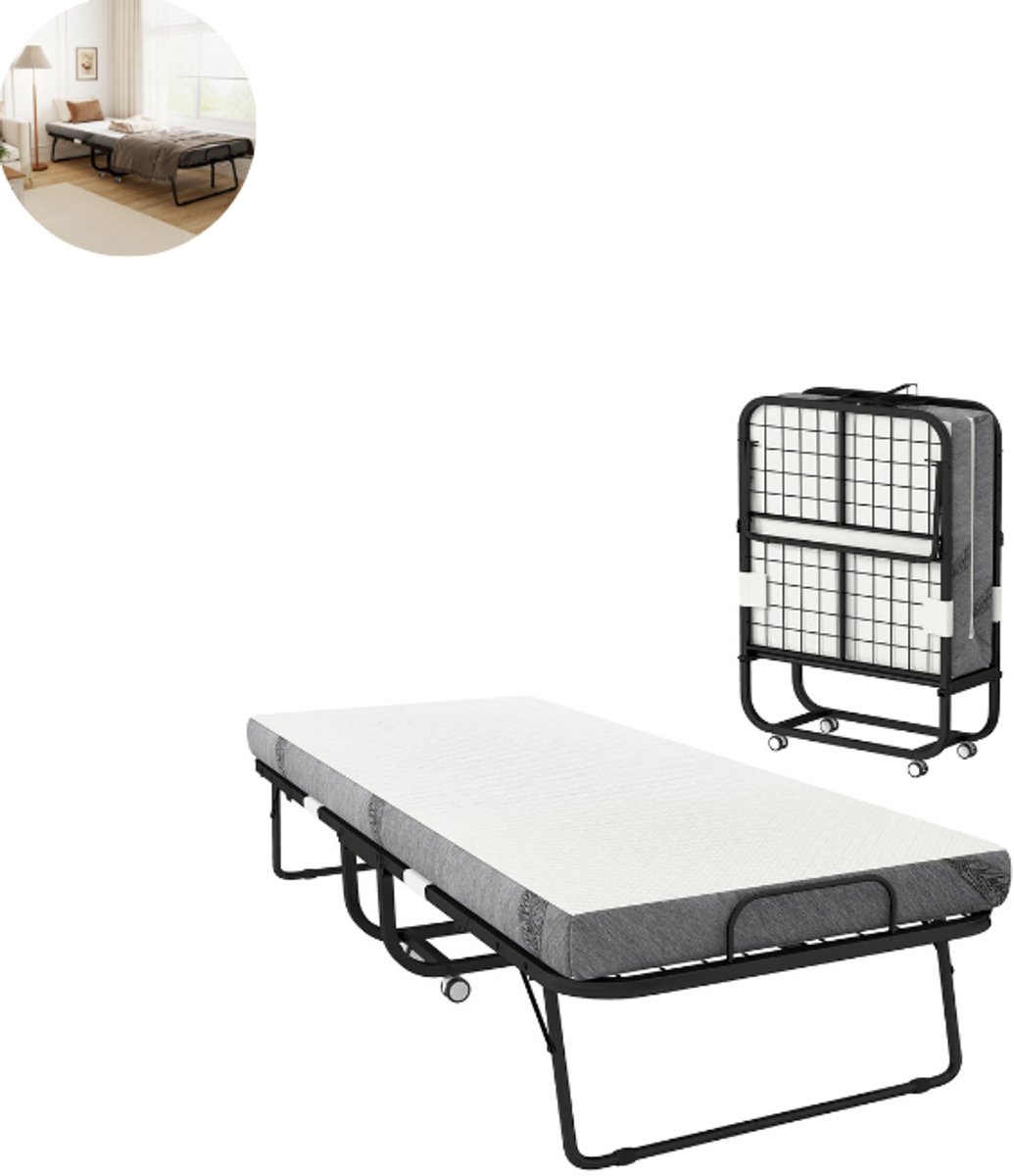 Vouwbed - Opklapbed - Logeerbed - Zetelbed - Logeermatras - 1 persoons - Metalen frame - Wit