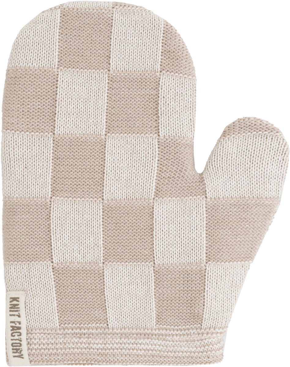 Knit Factory Ovenwant Block - Hittebestendige ovenhandschoen - keukenhandschoen - Gemaakt van 50% katoen & 50% acryl - Slijtvast - Ecru/Linnen