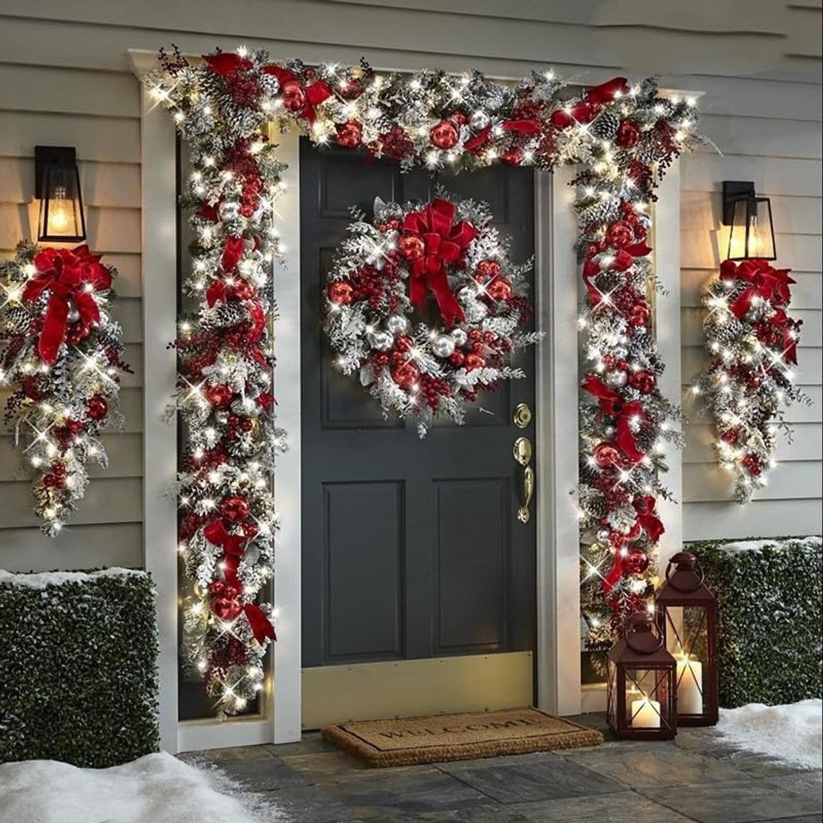 Kerstkransset voor voordeur, grote open haard, 1,2 m, deurkrans, rotan slinger, kerstdecoratie voor buiten, 40*40 cm – foto 2