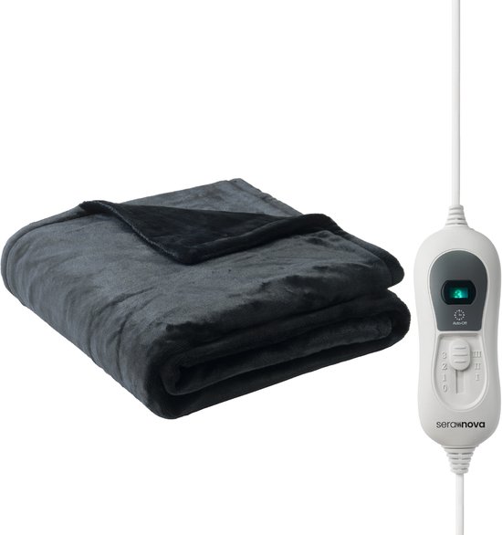 Seranova Elektrische Deken Light - 160x120 cm - 1 persoons Warmtedeken - Dubbelzijdig Fleece - Knuffeldeken - Grijs