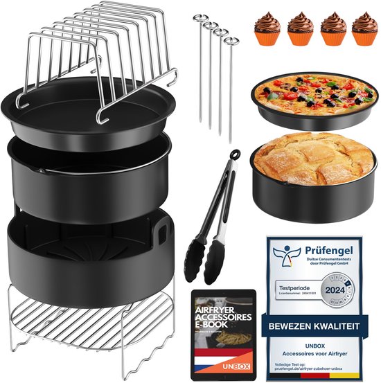 UNBOX Ronde Heteluchtfriteuse Accesoires Set - Geschikt voor o.a. Philips Airfryer 4,2L NA229 - Princess - Inventum - Inclusief Airfryer Siliconen Bakje & Nederlands E-Book