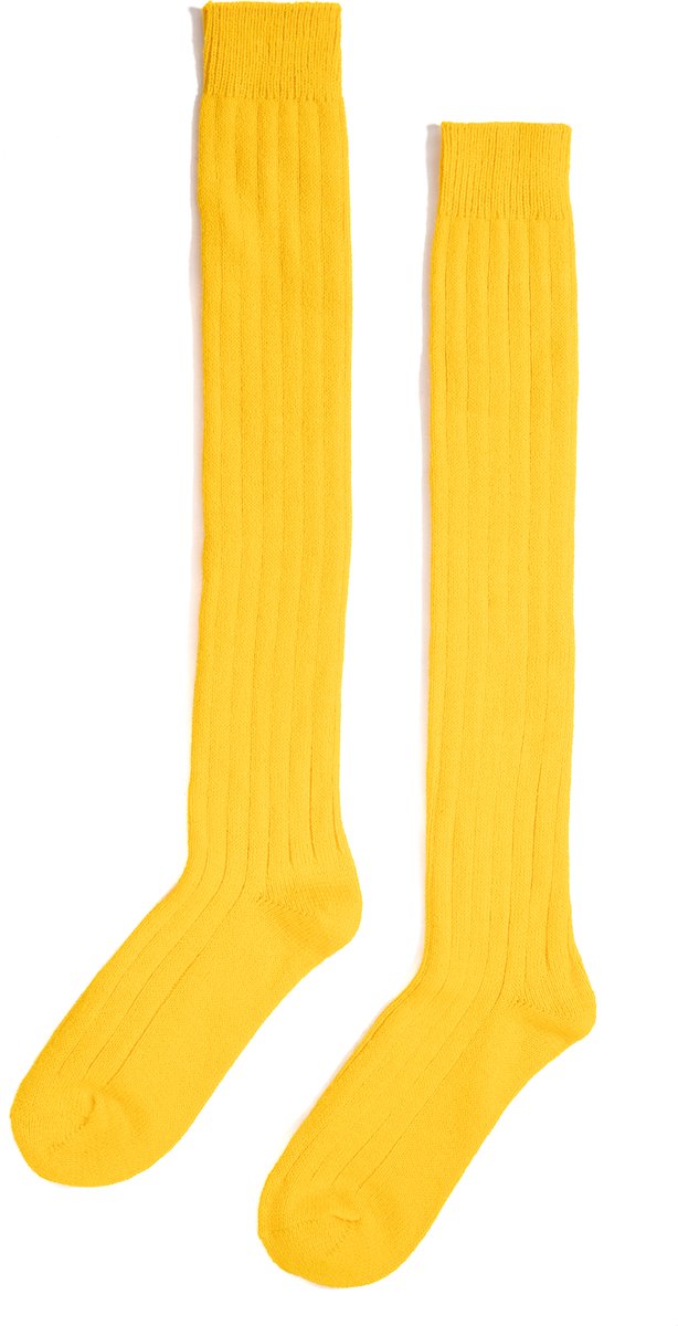 KIMU® Sokken Geel Gebreid - Maat 39 40 41 42 43 44 45 46 - Dames Heren Unisex - Gele Lange Kniekousen Voetbalsokken Sportsokken Kniesokken Gebreide Kousen Cheerleader Festival