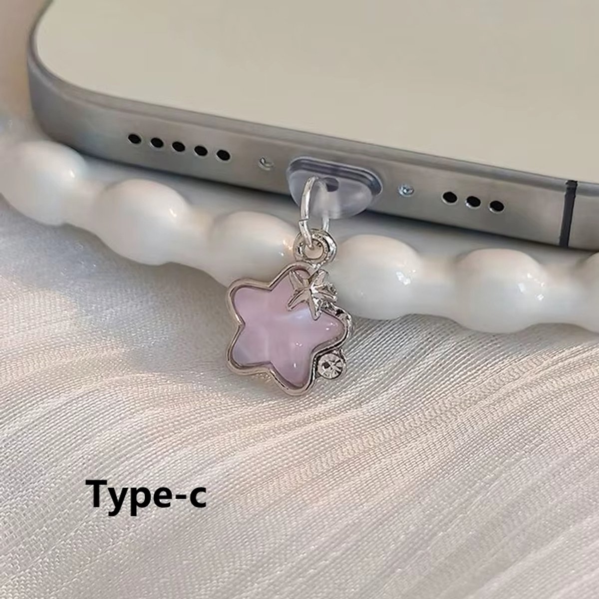 Leuke Telefoon Stofplug met Kristal Ster – Anti-Stof Plug & Charm Hanger – Geschikt voor Type-C – Decoratief Accessoire voor Oplaadpoort Bescherming