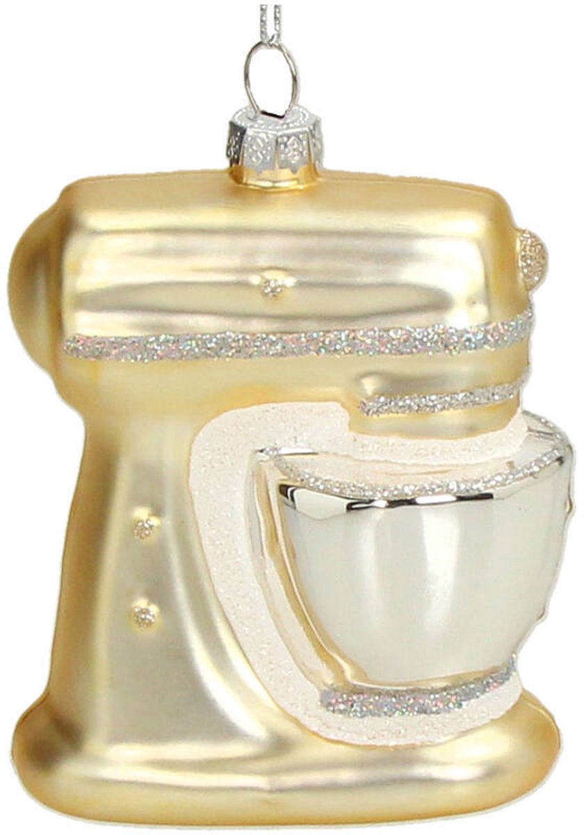 Gouden kerstornament keukenmixer, 10,2 cm, glanzend design van HD Collection.
