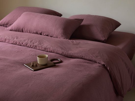 Yumeko dekbedovertrek hennep/katoen deep raspberry 140x220 + 1/60x70 - Biologisch & ecologisch