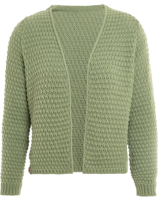 Knit Factory - Becky Gebreid Vest - Gebreide dames cardigan - Kort vest op heuphoogte - Lichtgroen damesvest gemaakt uit 30% wol en 70% acryl - Sage Green - 40/42