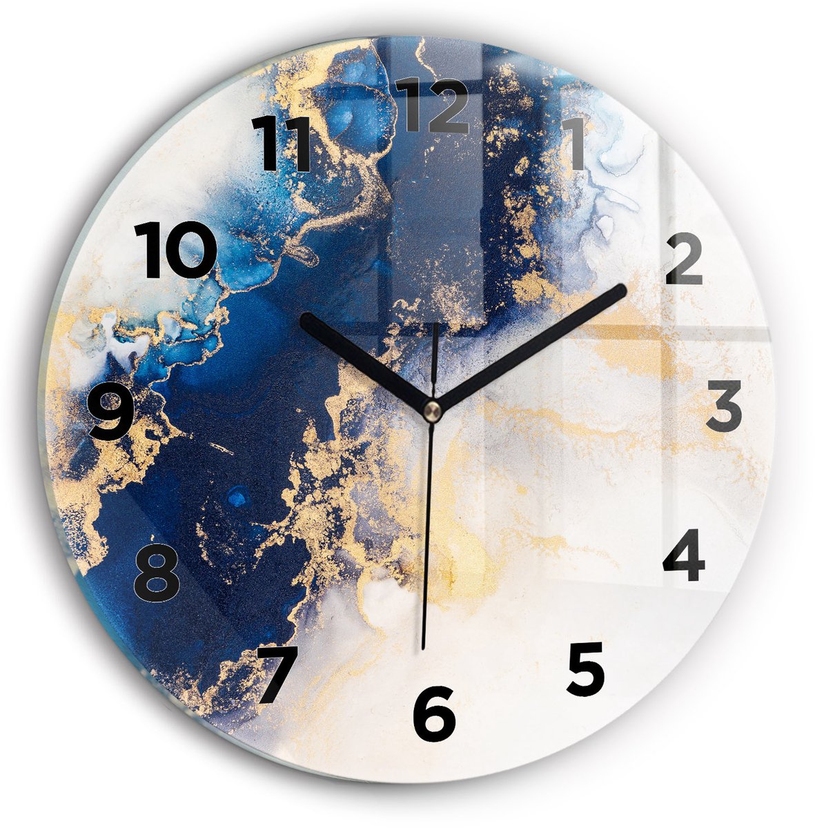 Wallfluent Wandklok - Marmerpatroon Decoratieve Wandklok - 30 cm x 30 cm - Veelkleurig Wandklok - Zwarte Handen - Wandklok Met Cijfers - Kinder Wandklok Glas - Ronde Glazen Klok - Minimalistisch Wandklok - Decoratieve Wandklok