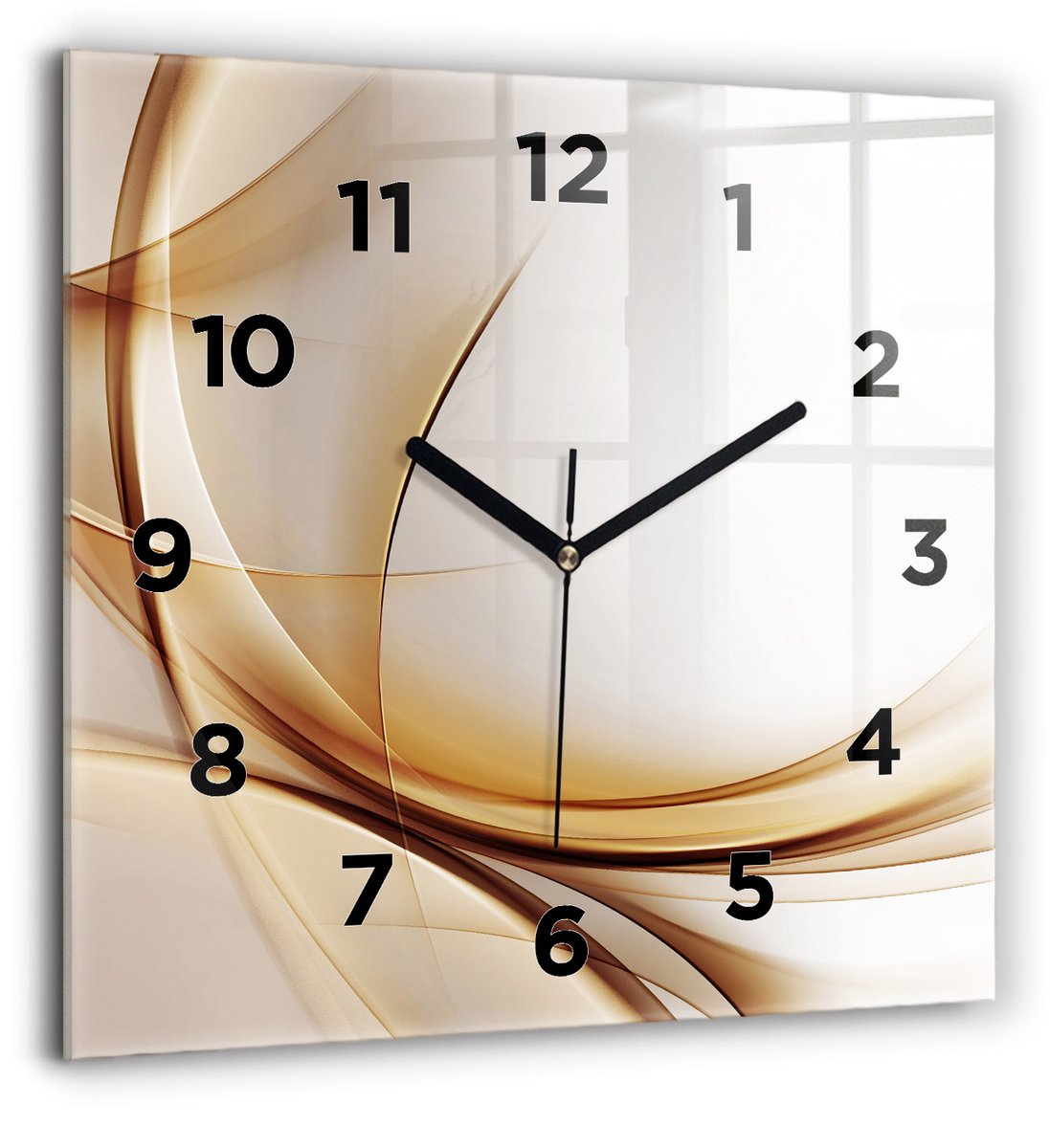 Wallfluent Wandklok - Gouden abstractie Stijlvolle Klok - 60 cm x 60 cm - Gouden Wandklok - Zwarte Handen - Wandklok Met Cijfers - Wandklok Glas Woonkamer - Vierkante Glazen Wandklok - Industrieel Wandklok - Stijlvolle Klok