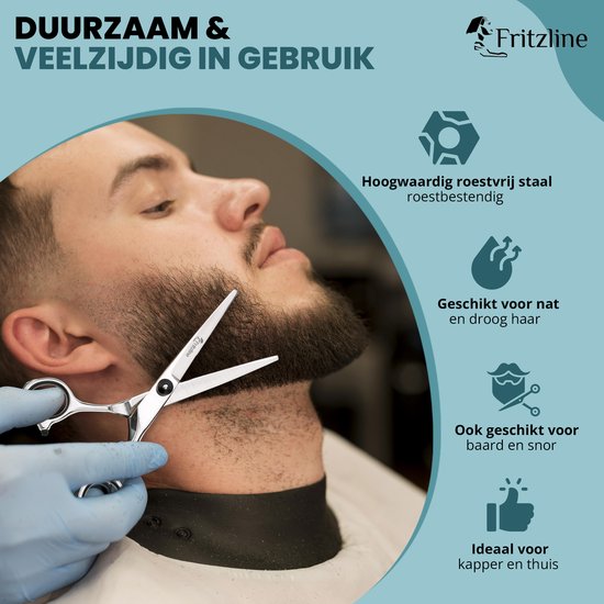 Fritzline Kappersschaar - Leren Etui - Luxe Geschenkverpakking - haar schaar - kapper - scissors - schaar kapper - snor schaar - schaar haar - hair scissors - haarknip schaar