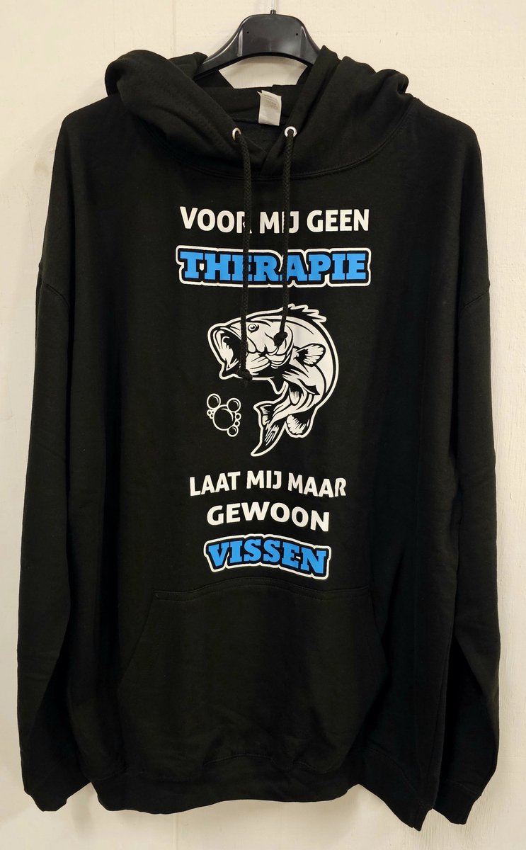 Hoodie dames, hoodie heren, unisex - geen therapie - gewoon vissen - capuchon - zwart - Maat XXL