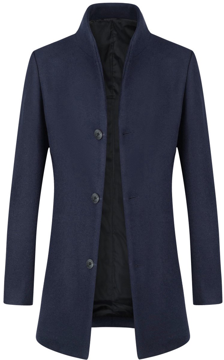 ALLTHEMEN Heren Wollen Mantel Lange Slanke Jas met Opstaande Kraag - Winter Zakelijke Jas - XXL
