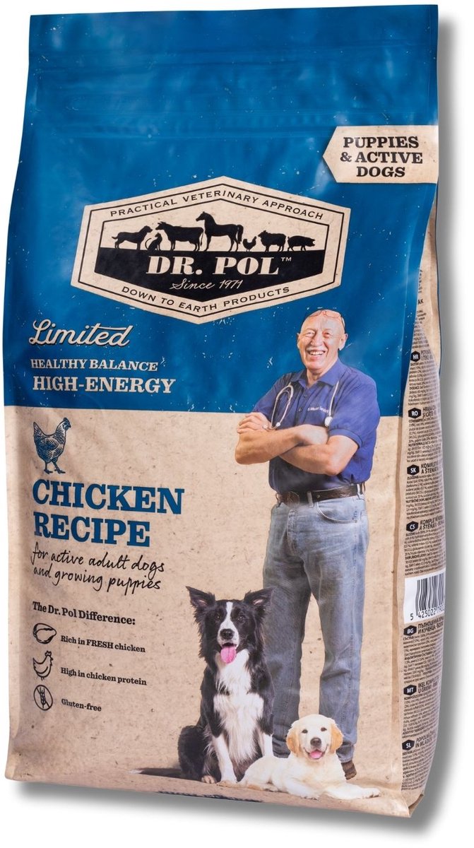 Dr. Pol Hondenvoer - Kip - Bevat prebiotica - Hondenbrokken - Geschikt voor puppy's en actieve volwassen honden - 2 kg
