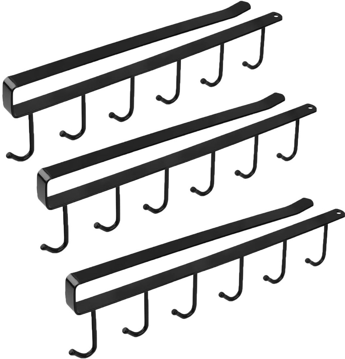 EXCITAT 3 stuks - Mokhouders - Ophangbaar - Metalen haken - Geschikt voor mokken, keukengerei, stropdassen - Zwart