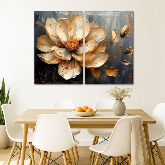 Ensemble de peinture sur toile 120x90 cm - Décoration murale diptyque - Bloem - Or - Abstrait - Peinture - Décoration murale salon - Décoration chambre - Accessoires chambre - Peintures sur toile