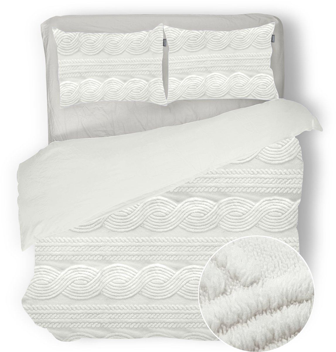 Eleganzzz Dekbedovertrek Jacquard Teddy Pluche - Off White - Jacquard Teddy Dekbedovertrek - Dekbedovertrek 240x200/220cm - Lits Jumeaux dekbedovertrekken - 240x220cm - Teddy Dekbedovertrek - Fluffy Dekbedovertrek