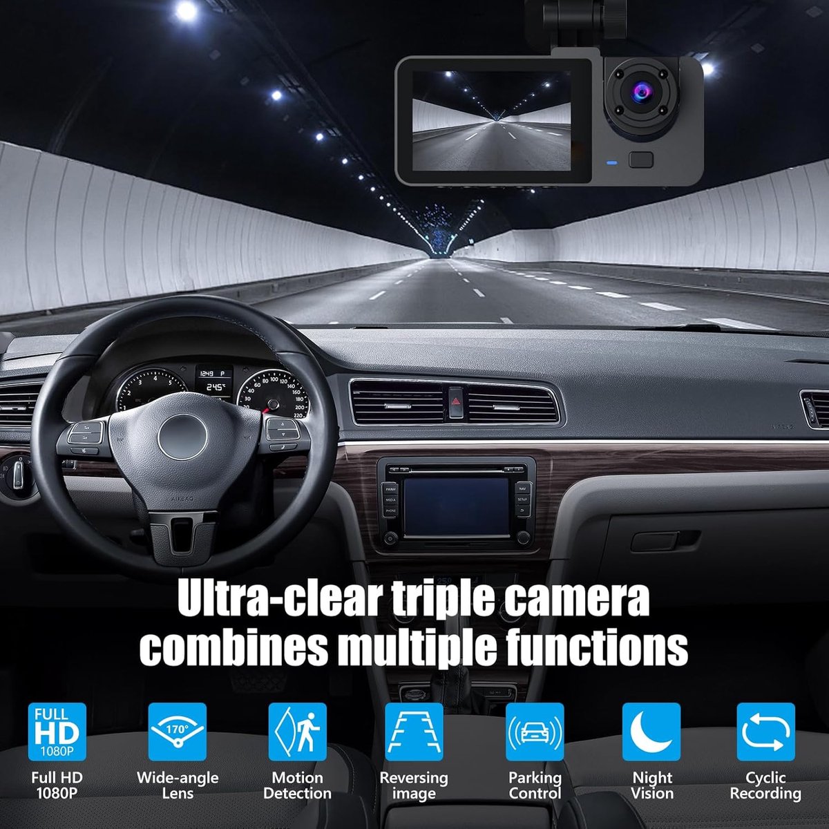 Dashcam voor auto voor en achter – Dual dashcam – Voor- en achtercamera – Autocamera – Full HD dashcam – Dashcam met nachtzicht – Dashcam met bewegingssensor – Groothoeklens – Parkeermodus – Loop recording – Dashcam met SD-kaart – foto 3