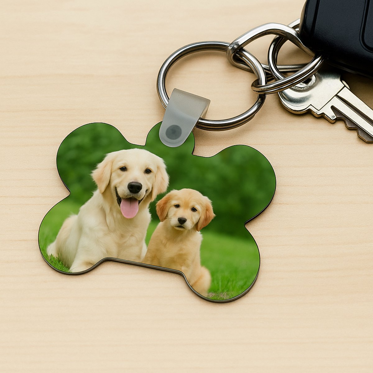 MDF Foto Sleutelhanger Hondenbot – 5 cm – Dubbelzijdig bedrukt – Persoonlijk Cadeau - Valentijn - Verjaardag