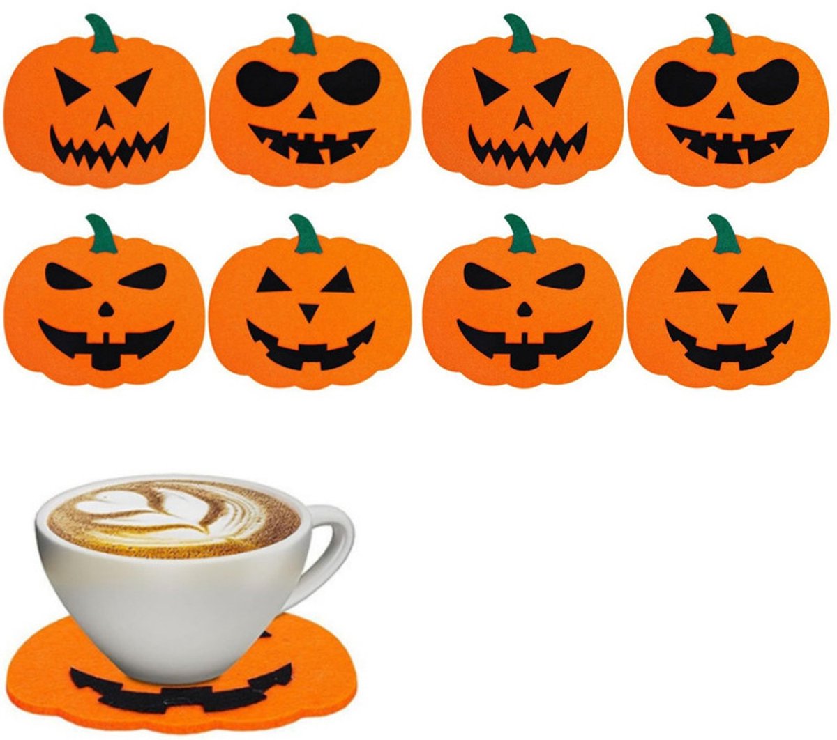 Image of 8 stuks - Halloween onderzetters - Pompoen onderzetters - Placemats - Halloween tafelmatten - Antislip - Hittebestendig - Feestdecoraties - Oranje - Geschikt voor Halloween, Keuken, Kantoor, Housewarming, Feesten