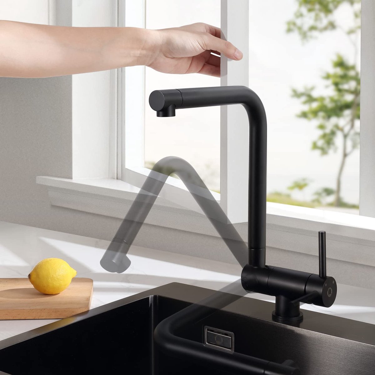 CECIPA Raamkeukenkraan Zwart Mat, Hogedrukkeukenkraan Zwart, Flexibele keukenmengkraan 360