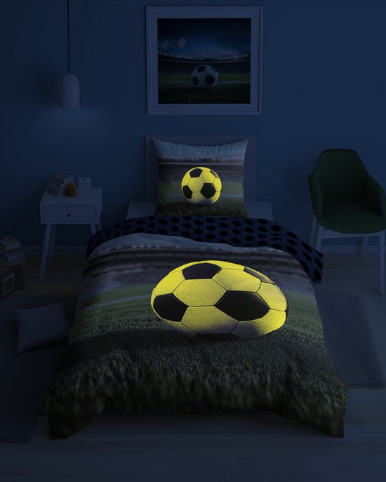Glow in the dark dekbedovertrek Voetbal 140x200 Kussensloop 70x80 Katoen 2in1 van Merkloos — afbeelding 3