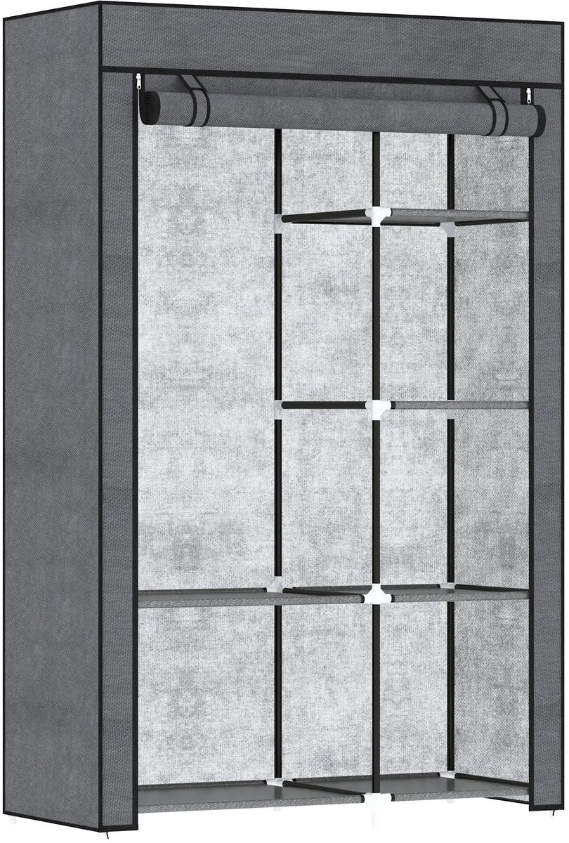 GranMaison Kledingkast - Kledingkasten Slaapkamer - Garderobekast - 103 x 43 x 162,5 cm - Opvouwbaar - Stof met Metaal - Donkergrijs