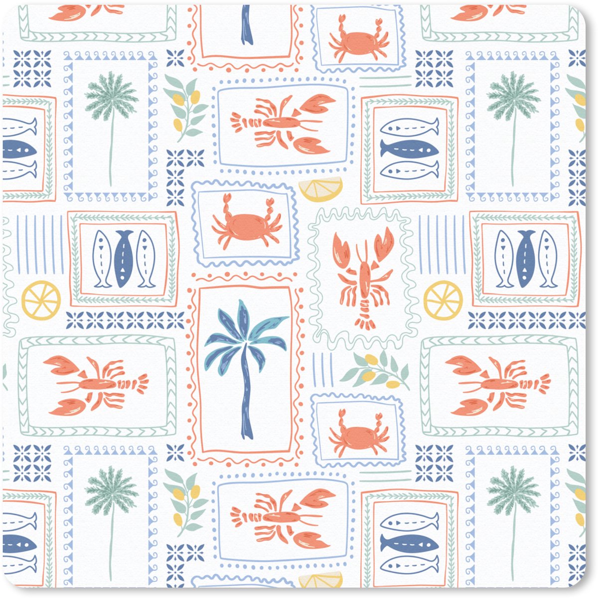 Muismat 20x20 cm - Mousepad Italiaans - Zee - Sfeer - Krab - Multi - Muismatten