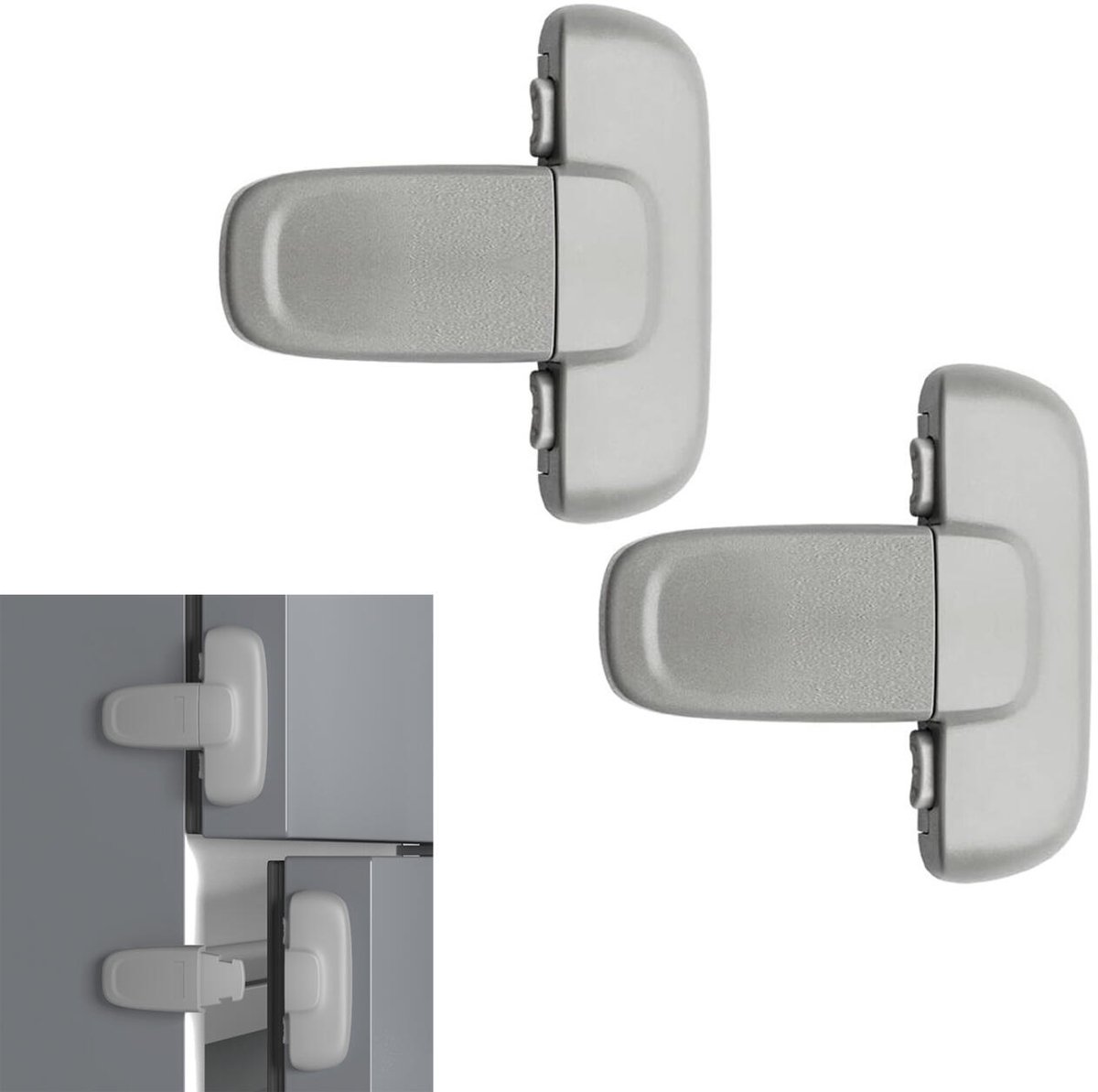 Image of 2 stuks - koelkast sloten voor kinderen - koelkast deurslot voor thuis - babyveiligheid - kastsloten - koelkast slot - vriezervergrendeling - koelkast slot voor koelkastdeur, vriesdeur - geen gereedschap of boren nodig - grijs