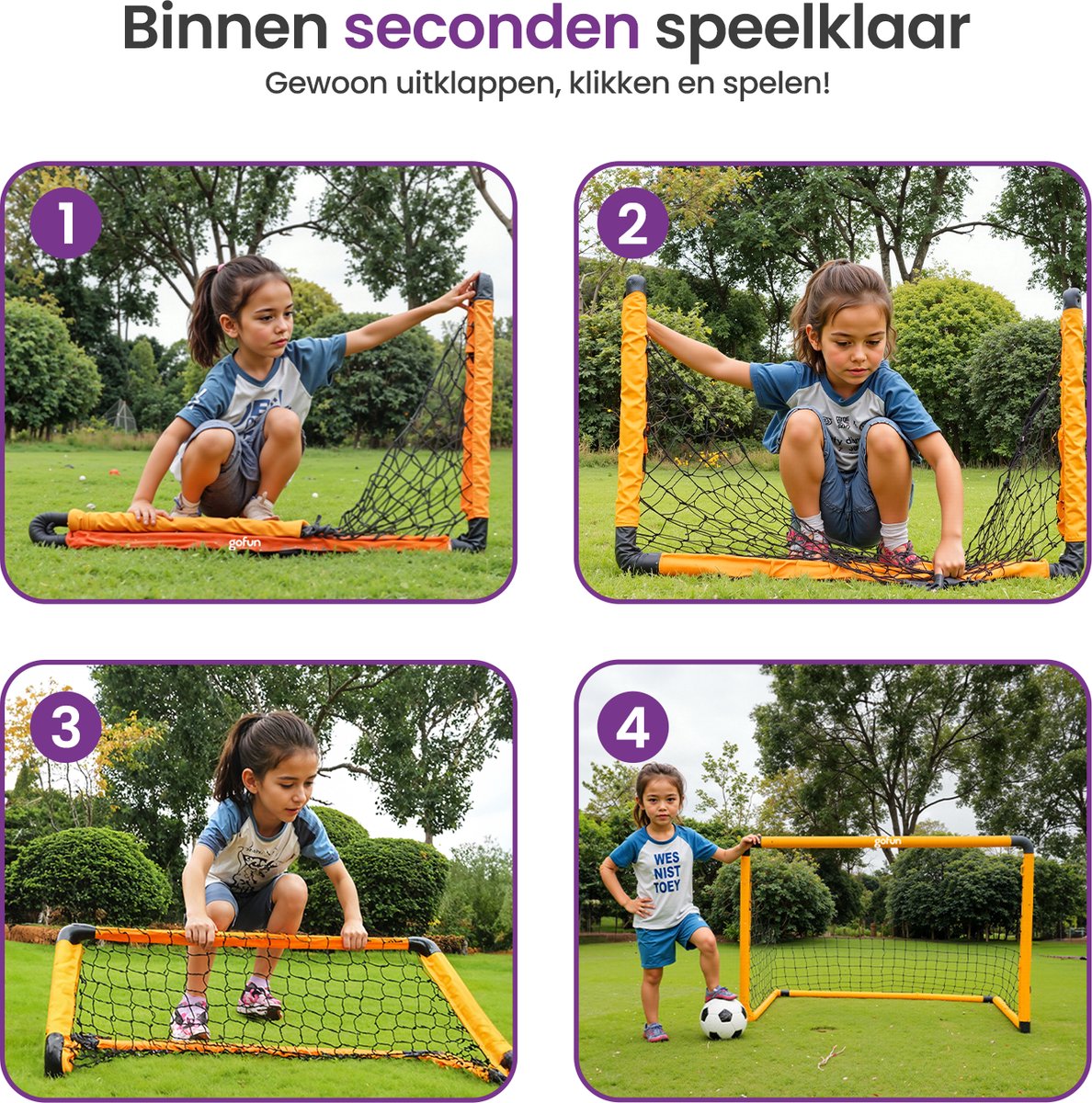 Gofun Voetbaldoel set van 2 – Voetbaldoeltjes – Voetbalgoal – Voetbalgoals voor kinderen – Opvouwbaar – 90 x 60 x 60 cm – Zwart/Oranje — afbeelding 7